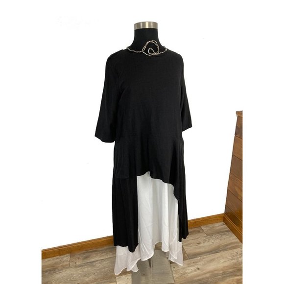 Niche Nilgun Derman XL Black Linen Tunic Top High Low Long Art To Wear Lagenlook - Picture 5 of 8